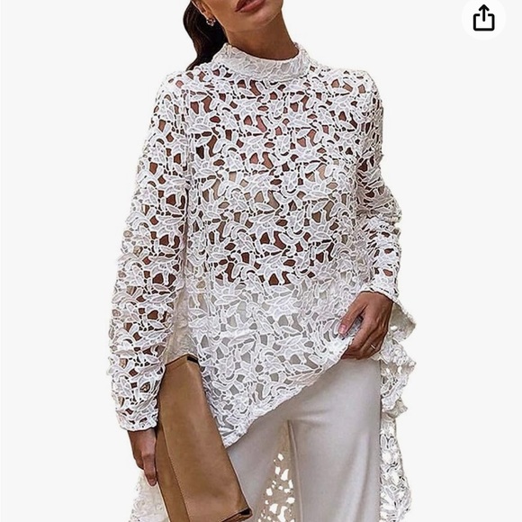 Asymmetrical Neckline Lace Trimmed Party Blouse main image 1